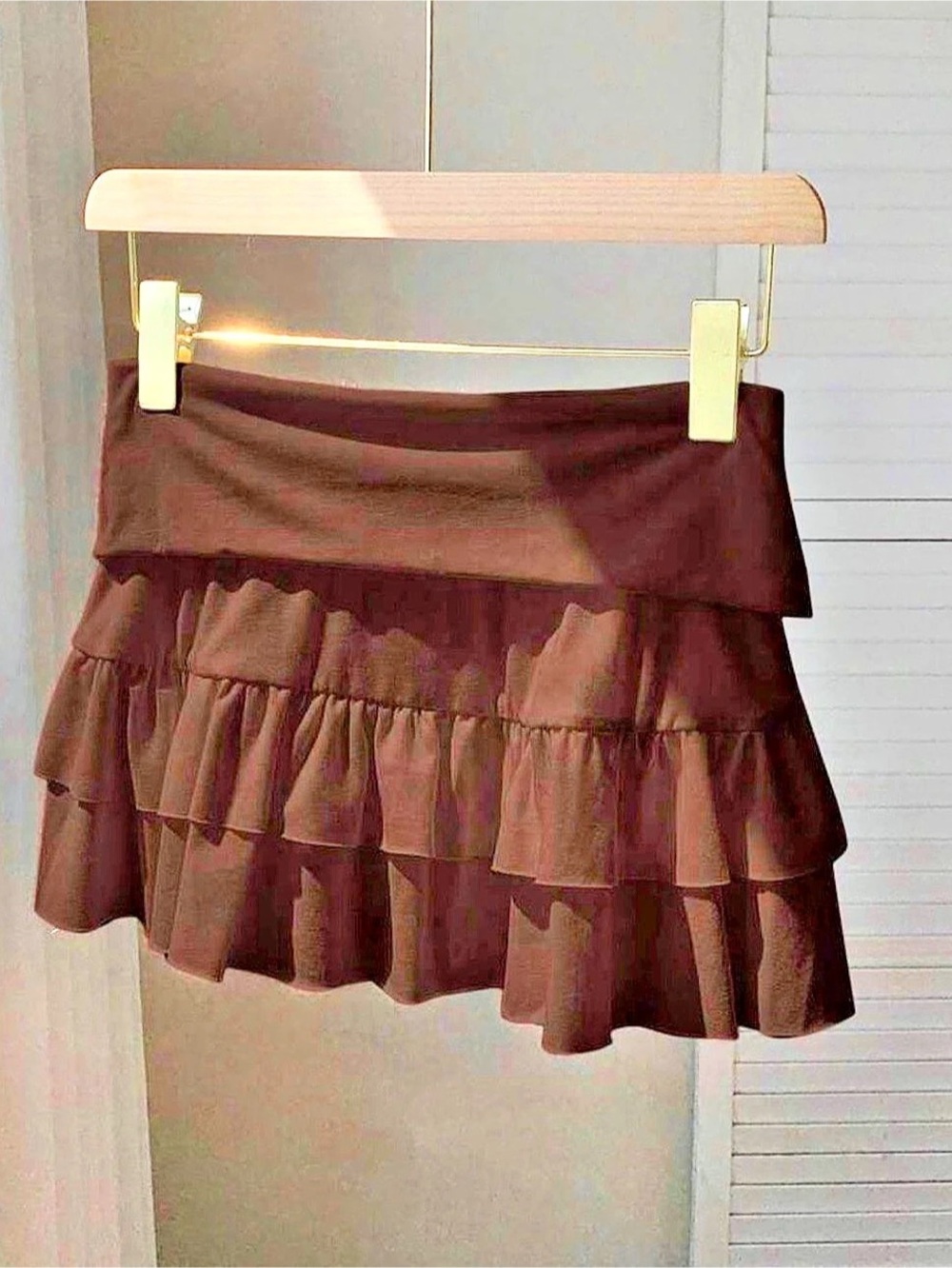 Brown Ruffle Mini Skirt Like New